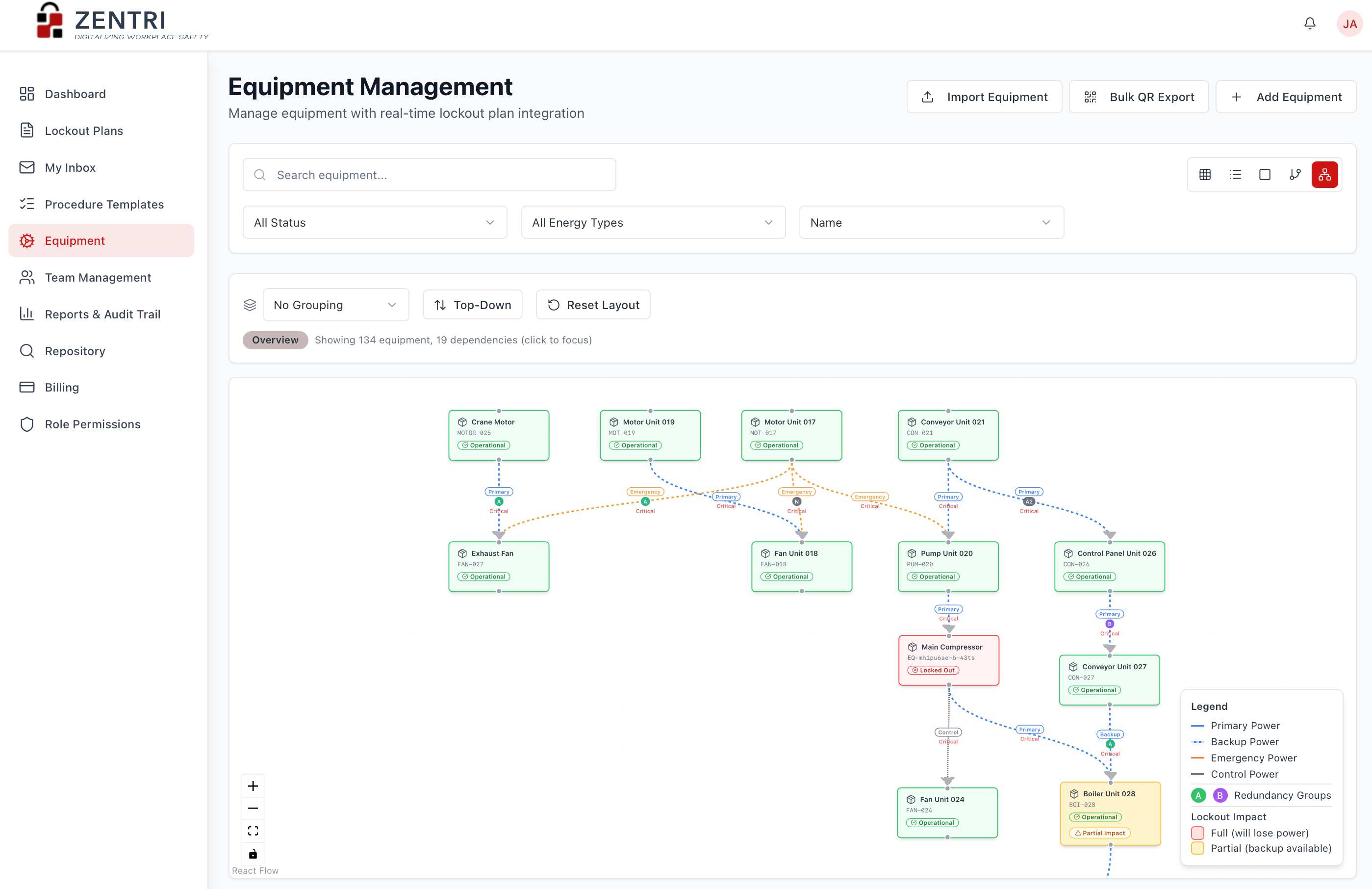 ImpactView - Equipment Dependency Mapping Interface