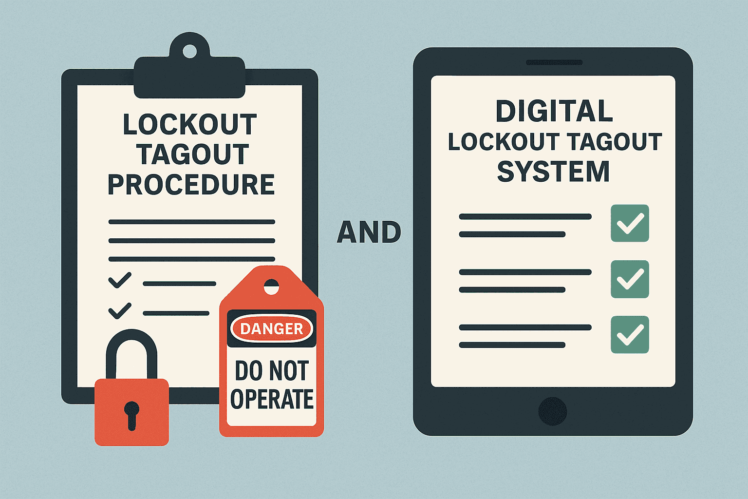 Comparison of paper-based vs digital lockout tagout systems showing cost savings and efficiency gains