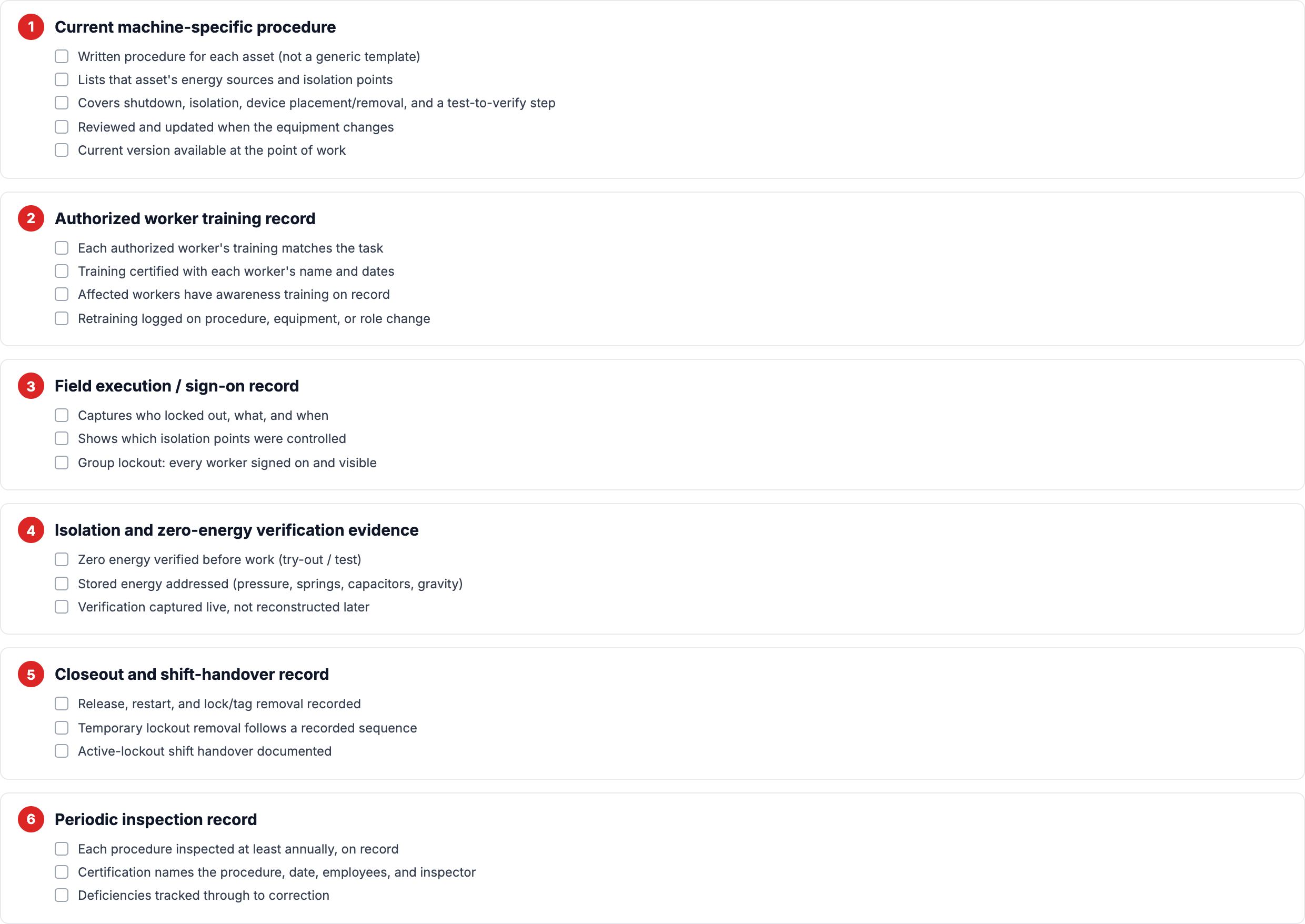 LOTO Audit Readiness Checklist page