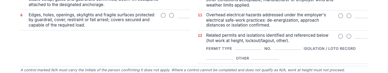 Parts A and B of the working at height permit